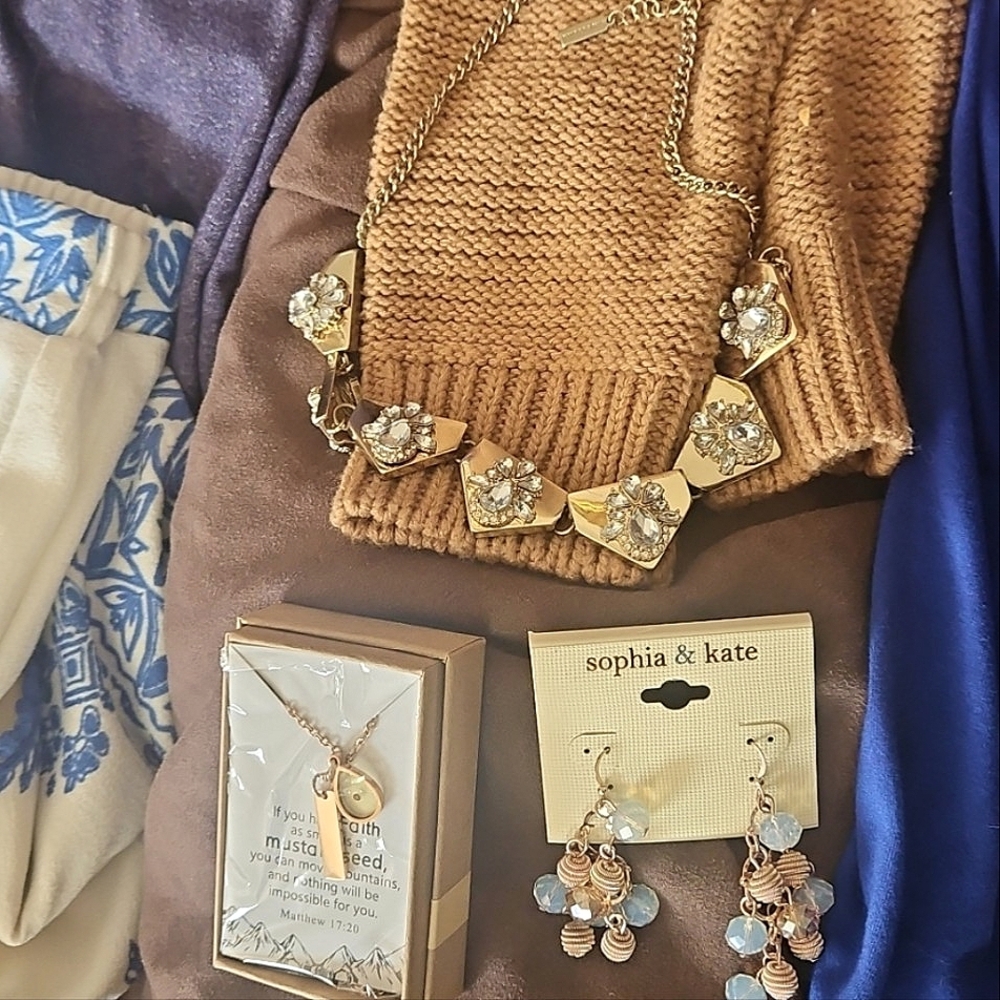 X10 Huge Blue BROWN GOLD WHITE Jewelry Clothing Mostly Medium Bundle SALE